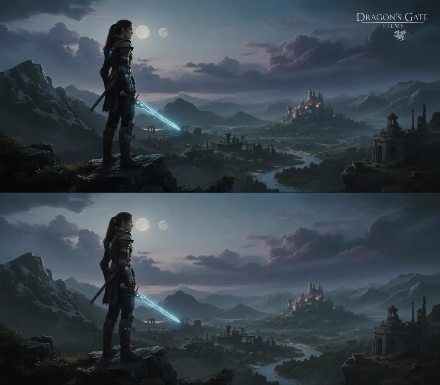 Ilustración del antes y después de procesar texto en una escena de videojuego